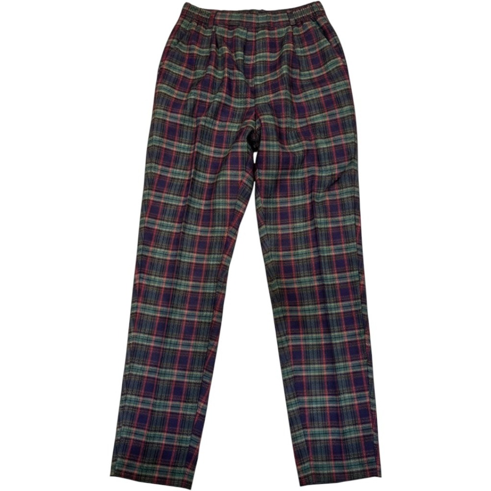 Plaid High Waisted Worthington Pants, Pleated Tapered Leg Vintage Apparel - Picture 2 of 8